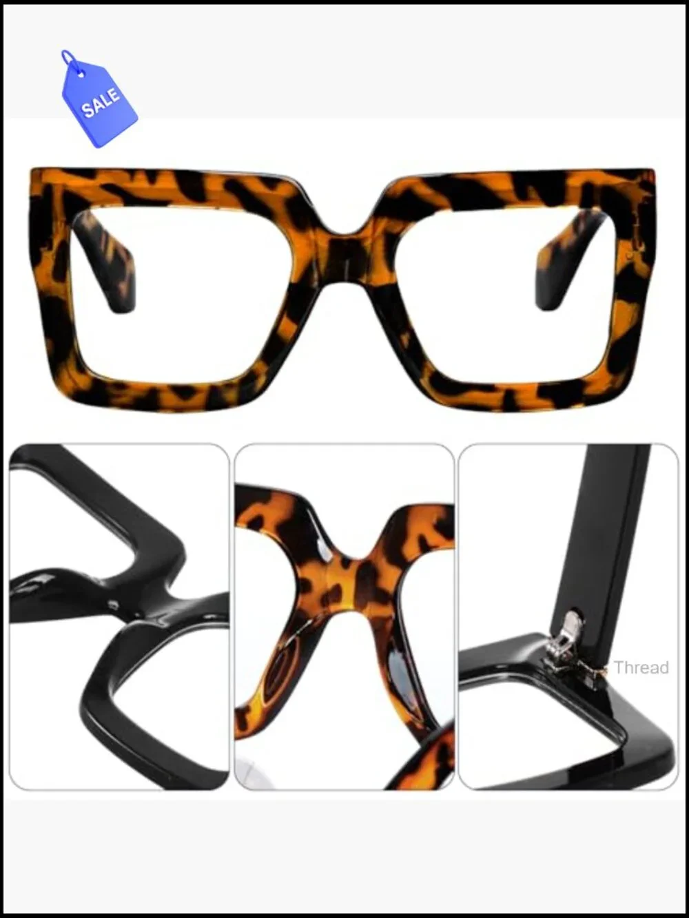 2PC Oversized Square Blue Light Glasses Big Frame Thick Clear Eyewear Women